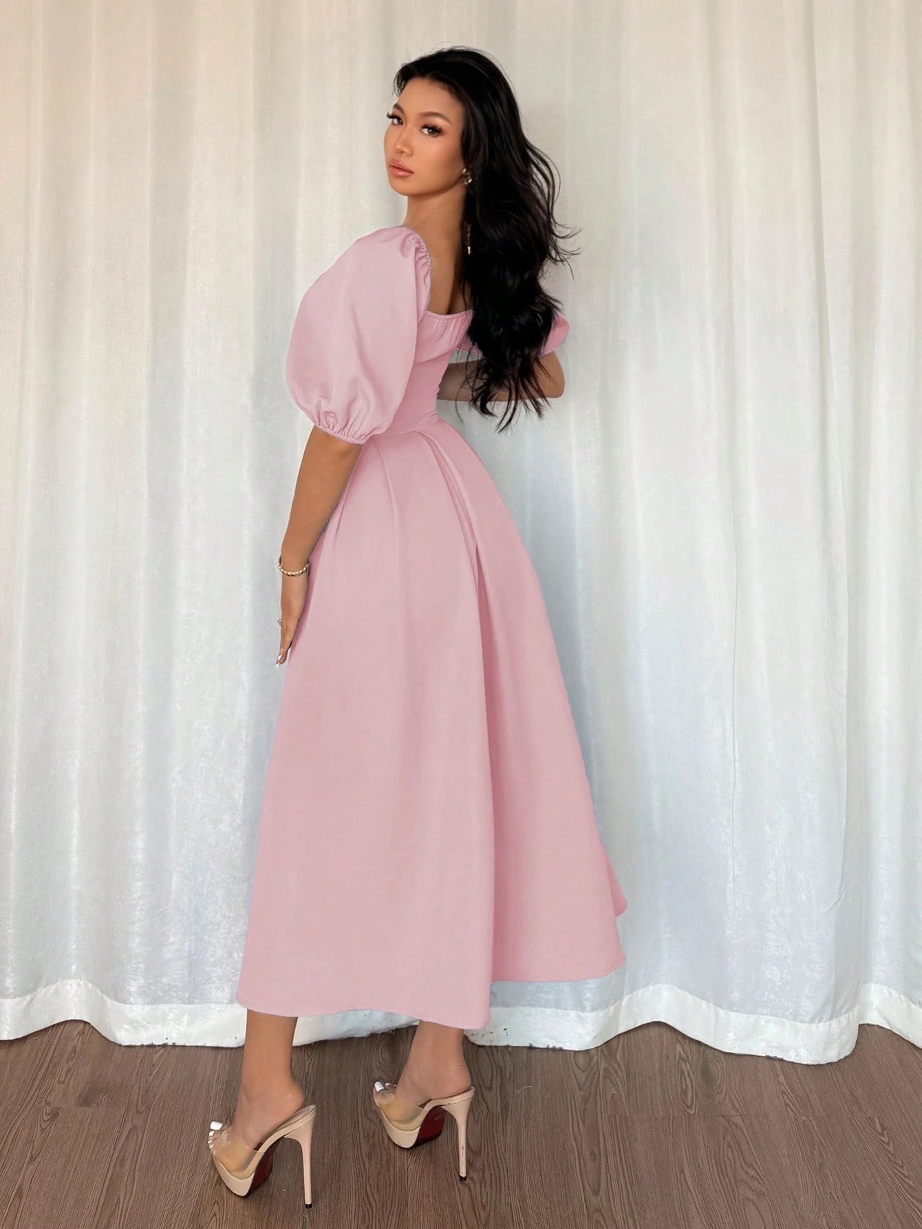 SHEIN Elenzga Women's Simple Elegant French Style Crew Neck Draped Hem | Dress | OneHub SHEIN Elenzga Women's Simple Elegant French Style Crew Neck Draped Hem | Dress | OneHub