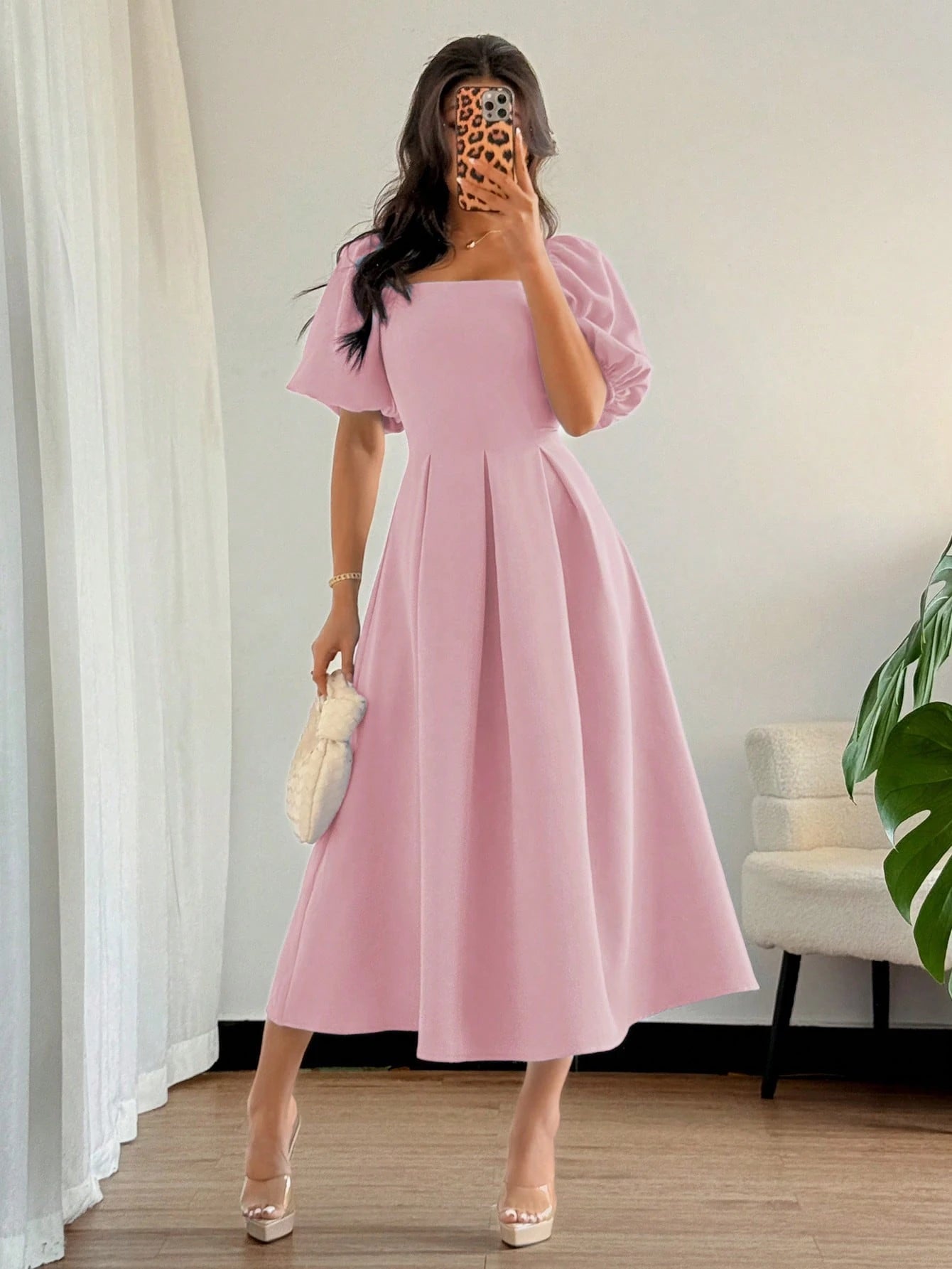  | SHEIN Elenzga Women's Simple Elegant French Style Crew Neck Draped Hem A-Line Short Sleeve Casual Office Business Party Dress, Spring & Summer | Dress | Shein | OneHub