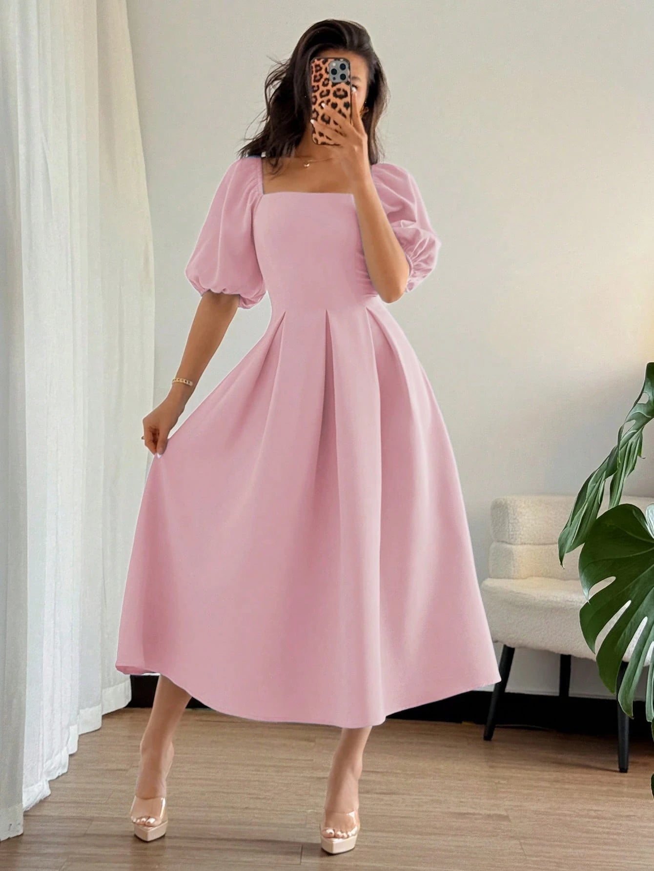 midi casual women's shein dresses SHEIN Blue White Striped Midi Dress Women's Wedding Guest Cocktail Slim Fit Round Neck Split Pleated Batwing Sleeve Knitted Casual Party For,Petite M