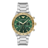 EMPORIO ARMANI Mario Silver Stainless Steel Green Dial Chronograph Quartz Watch for Men - AR11454