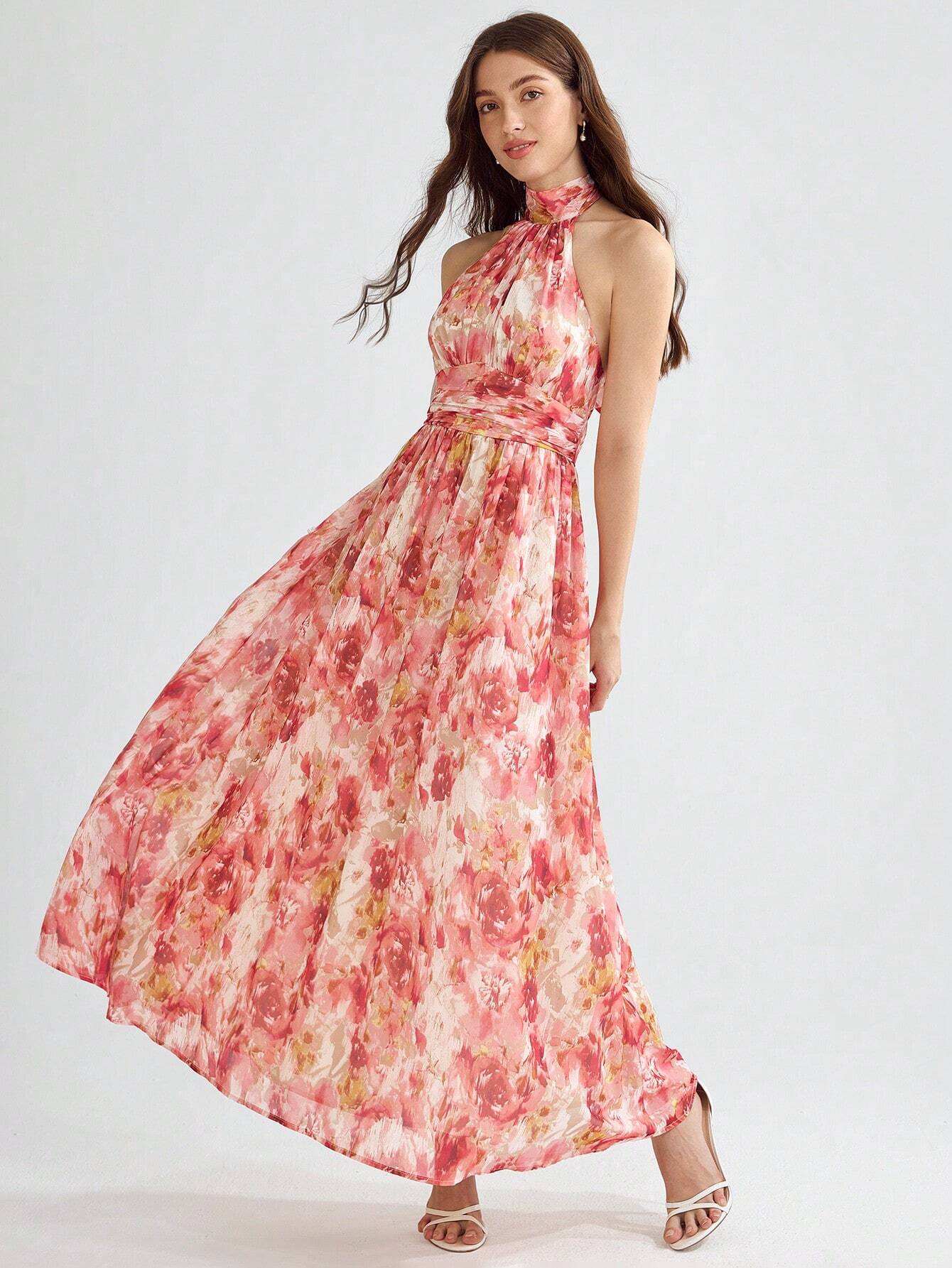  | SHEIN Enchnt Spring/Summer Romantic Romantic Floral Print Tie Backless Halter Dress | Dress | Shein | OneHub