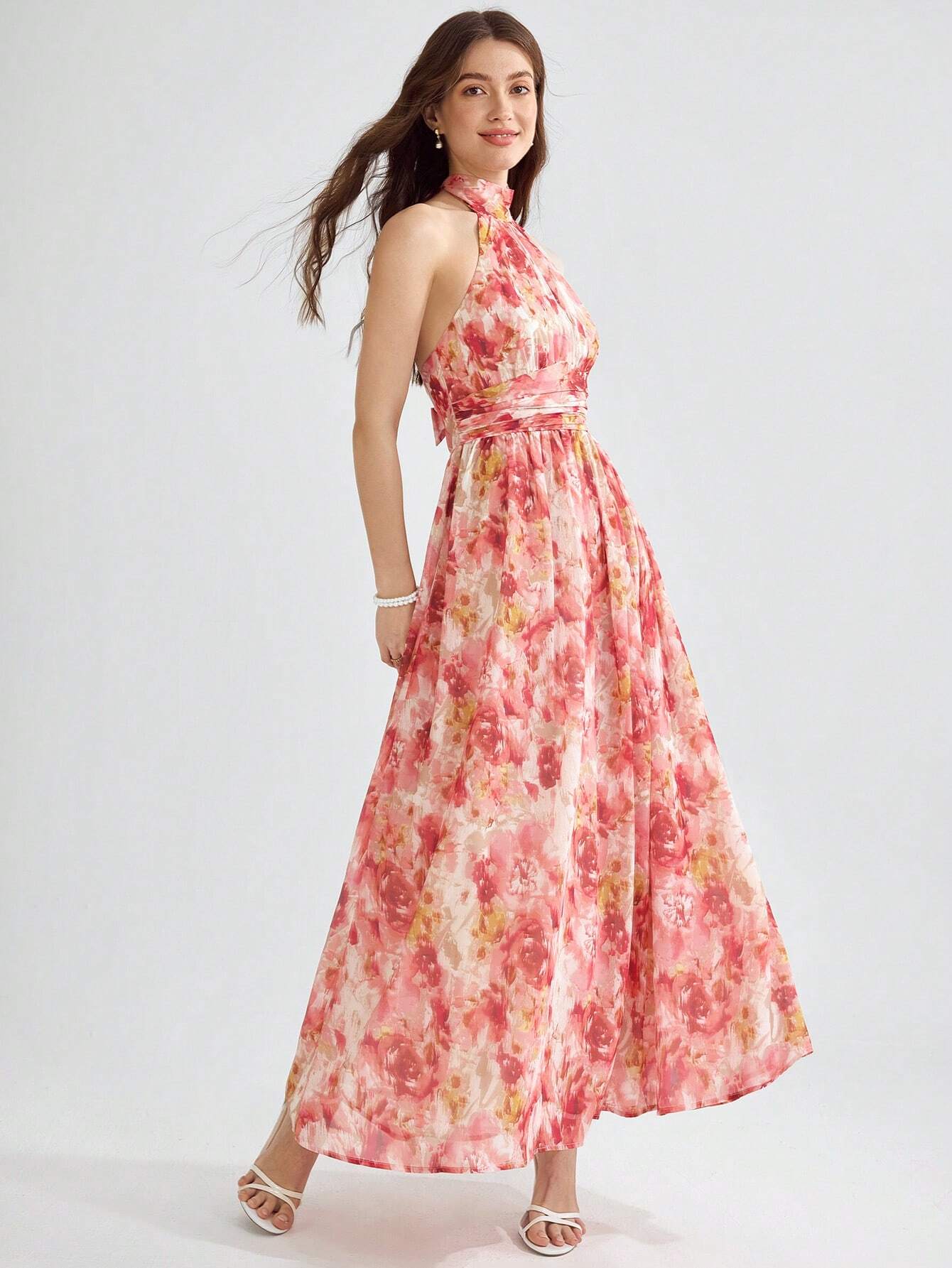 SHEIN Enchnt Spring/Summer Romantic Romantic Floral Print Tie Backless | Dress | OneHub SHEIN Enchnt Spring/Summer Romantic Romantic Floral Print Tie Backless | Dress | OneHub