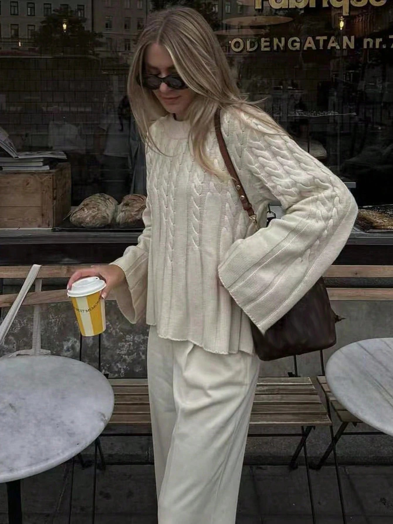 SHEIN FOR BEAUTY Spring/Autumn New Solid Color Round Neck Twisted Long-Sleeved Knit Sweater Women Tops J Fashion Loose Simple Casual Commuter Models Pullover Sweater Knit Christmas Top