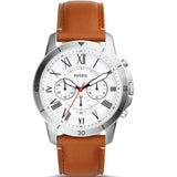 Fossil Grant Brown Leather Strap White Dial Chronograph Quartz Watch for Men - FS5060