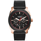 Fossil Machine Black Leather Strap Black Dial Chronograph Quartz Watch for Men - FS5120