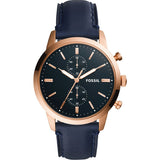 Fossil Townsman Blue Leather Strap Blue Dial Chronograph Quartz Watch for Men - FS5436