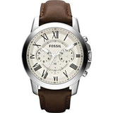  | Fossil Grant Brown Leather Strap White Dial Chronograph Quartz Watch for Men - FS4735 | Watches | Fossil | OneHub
