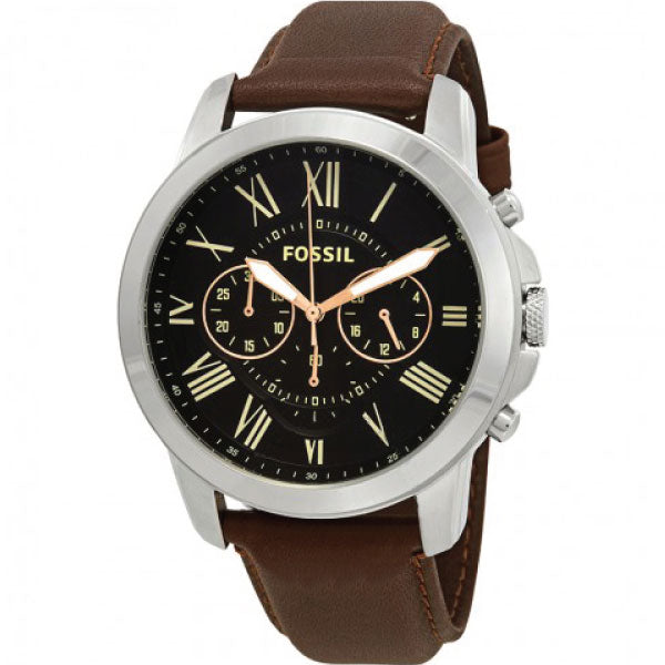 Fs4813 Fossil Grant Brown Leather Strap Black Dial Chronograph Quartz Watch f ...
