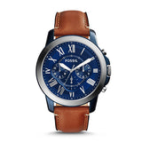  | Fossil Grant Brown Leather Strap Blue Dial Chronograph Quartz Watch for Men - FS5210 | Watches | Fossil | OneHub