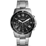 Fossil Grant Sport Silver Stainless Steel Black Dial Chronograph Quartz Watch for Men - FS5236