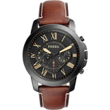 Fossil Grant Brown Leather Strap Black Dial Chronograph Quartz Watch for Men - FS5241
