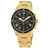 Fossil Grant Gold Stainless Steel Black Dial Chronograph Quartz Watch for Men - FS5267