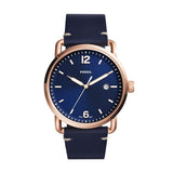 Fossil Commuter Blue Leather Strap Blue Dial Quartz Watch for Men - FS5274