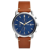 Fossil Commuter Brown Leather Strap Blue Dial Chronograph Quartz Watch for Men - FS5401
