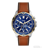 Fossil Garrett Brown Leather Strap Blue Dial Chronograph Quartz Watch for Men - FS5625