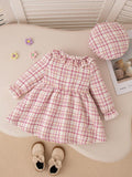  | SHEIN Baby Girl Cute Pink Plaid Lace Collar & Bowknot Dress With Beret Cap Outfit | Dress | Shein | OneHub