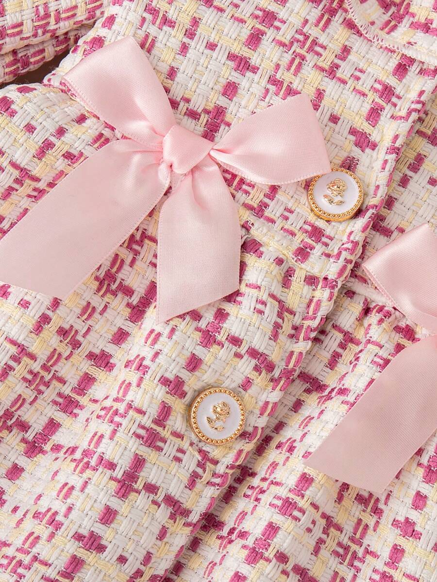  | SHEIN Baby Girl Cute Pink Plaid Lace Collar & Bowknot Dress With Beret Cap Outfit | Dress | Shein | OneHub