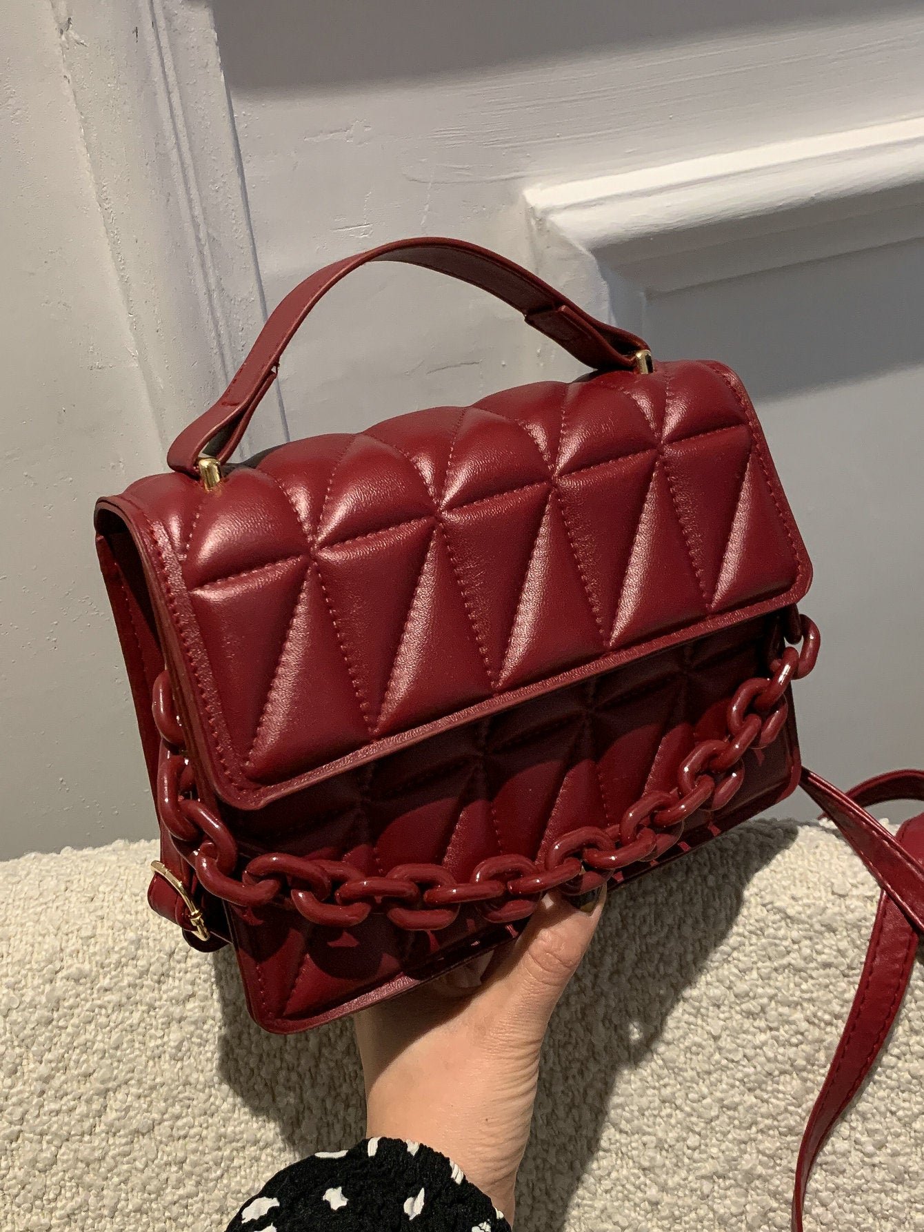  | SHEIN Fashion Solid Color Embossed Chain Decorated Handbag , Burgundy Bag, Bag, & New Year Ideal Gift | Bags | Shein | OneHub