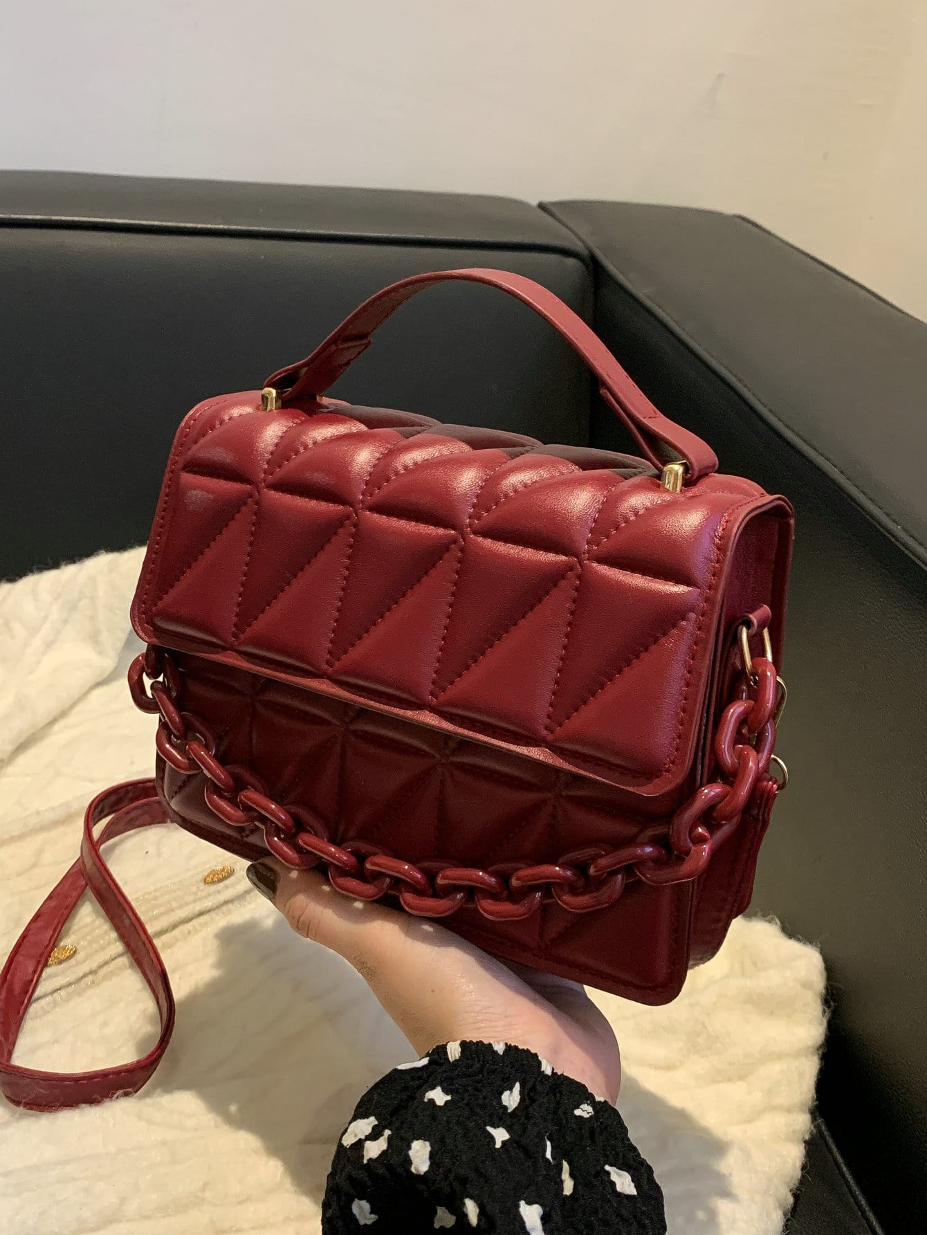  | SHEIN Fashion Solid Color Embossed Chain Decorated Handbag , Burgundy Bag, Bag, & New Year Ideal Gift | Bags | Shein | OneHub