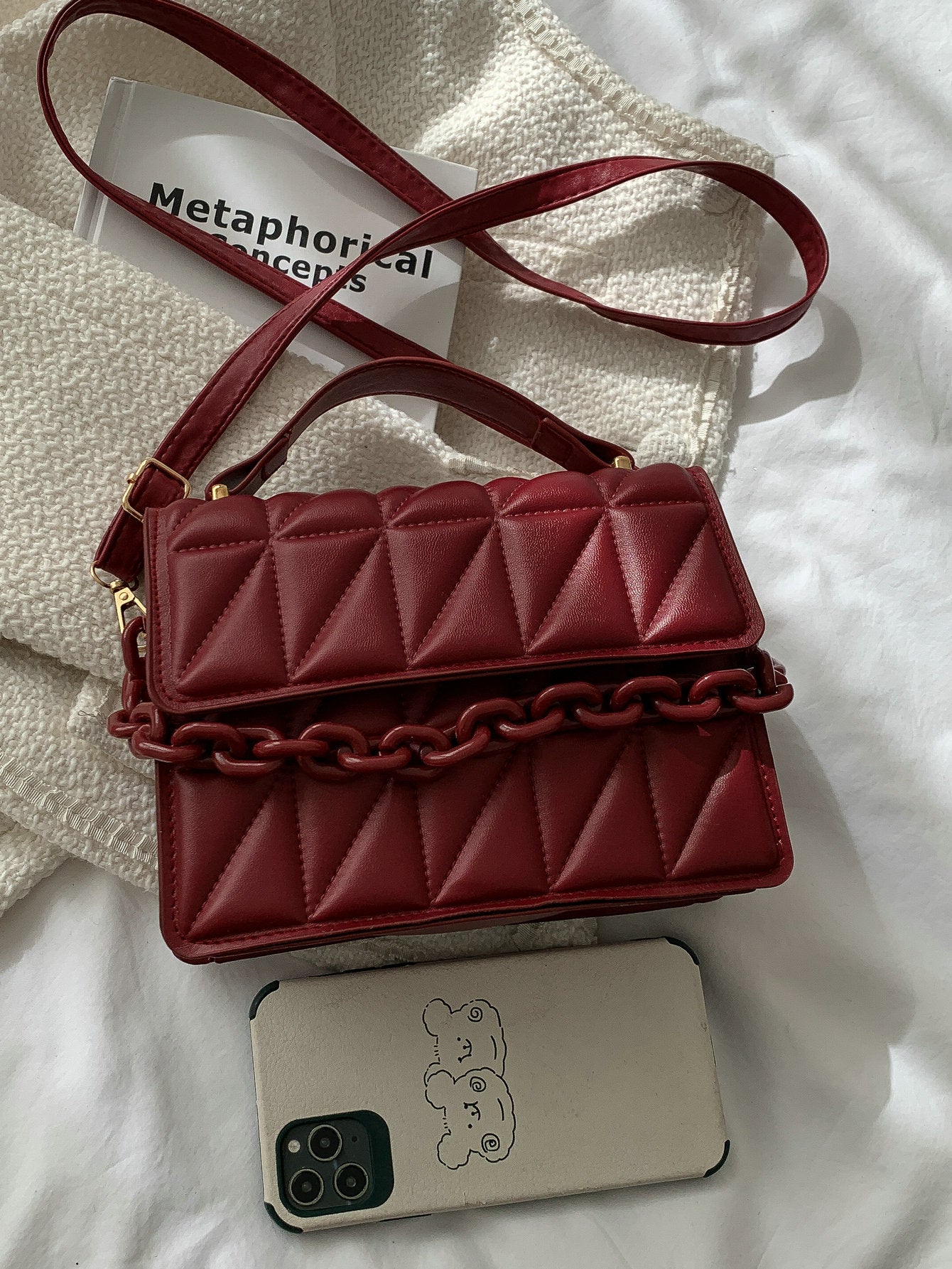  | SHEIN Fashion Solid Color Embossed Chain Decorated Handbag , Burgundy Bag, Bag, & New Year Ideal Gift | Bags | Shein | OneHub