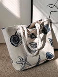 SHEIN Fashionable Large Capacity Tote Bag With Shell & Starfish Pattern