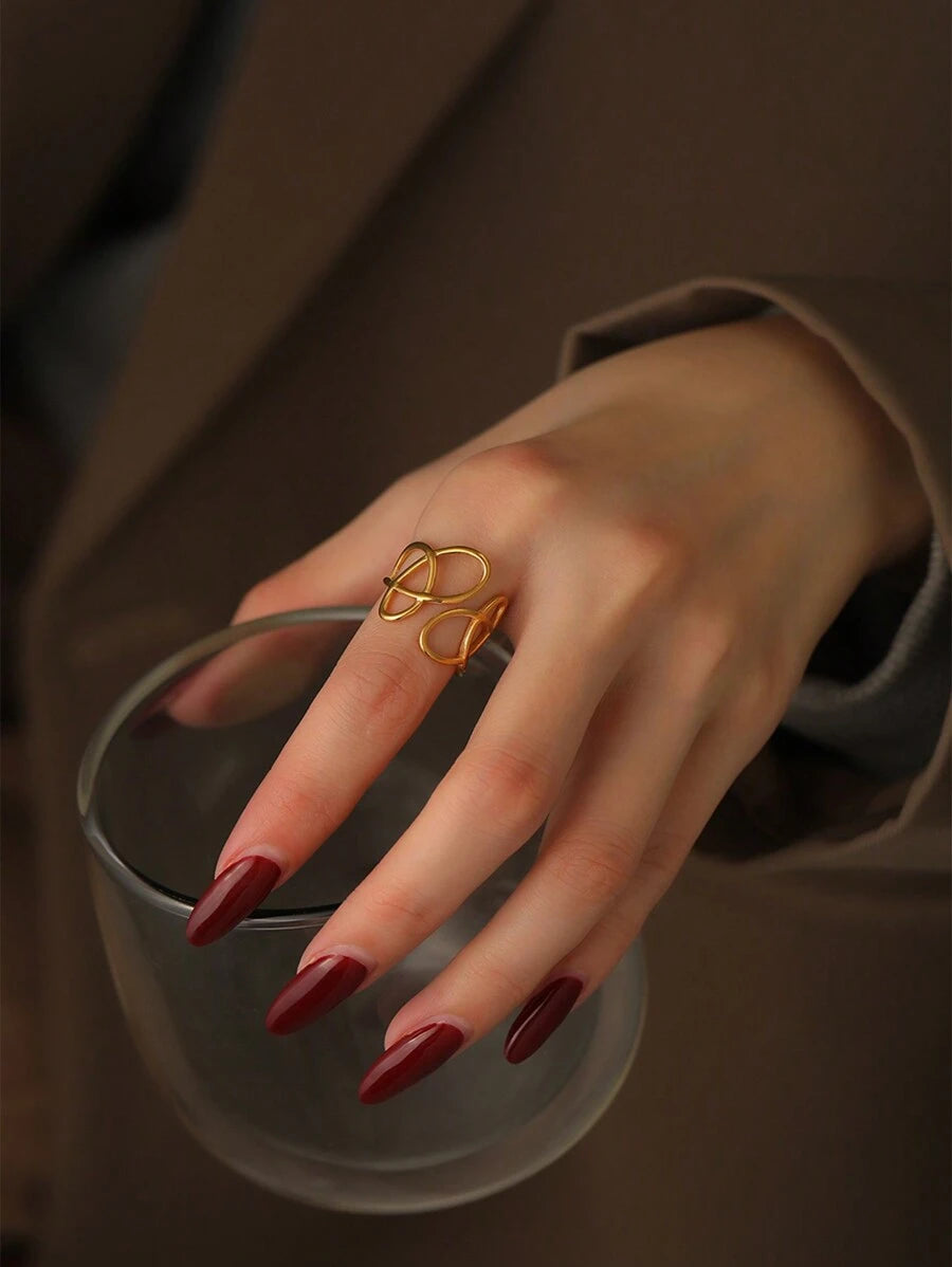 SHEIN Fashionable Minimalist Style Stainless Steel Open Ring, Ins Design