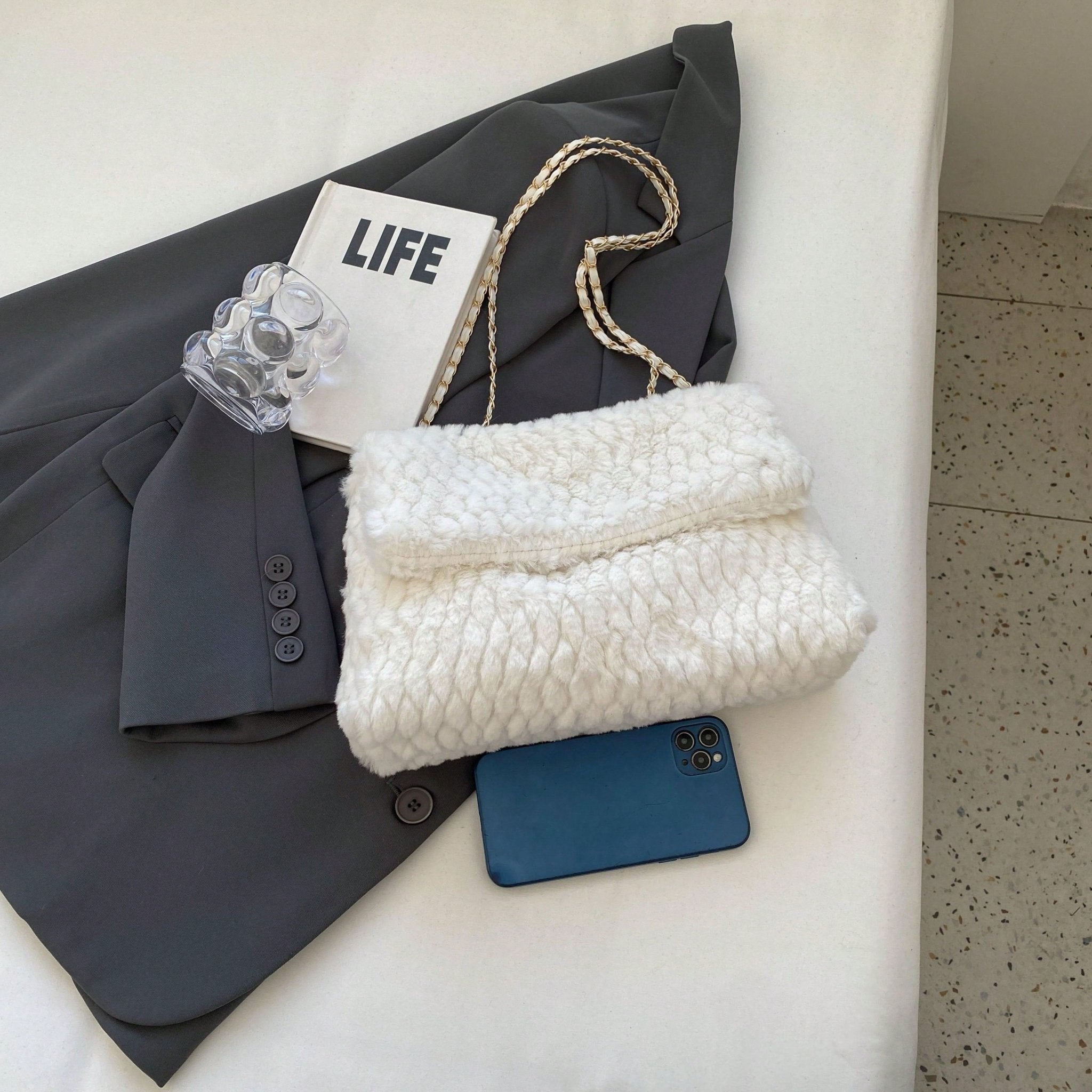  | SHEIN Fashionable Solid Color Furry Metal Chain Shoulder Bag | Bags | Shein | OneHub