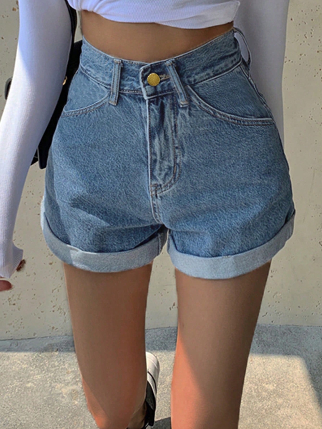  | SHEIN Fire Embroidery Roll Up Hem Denim Shorts | Pants | Shein | OneHub