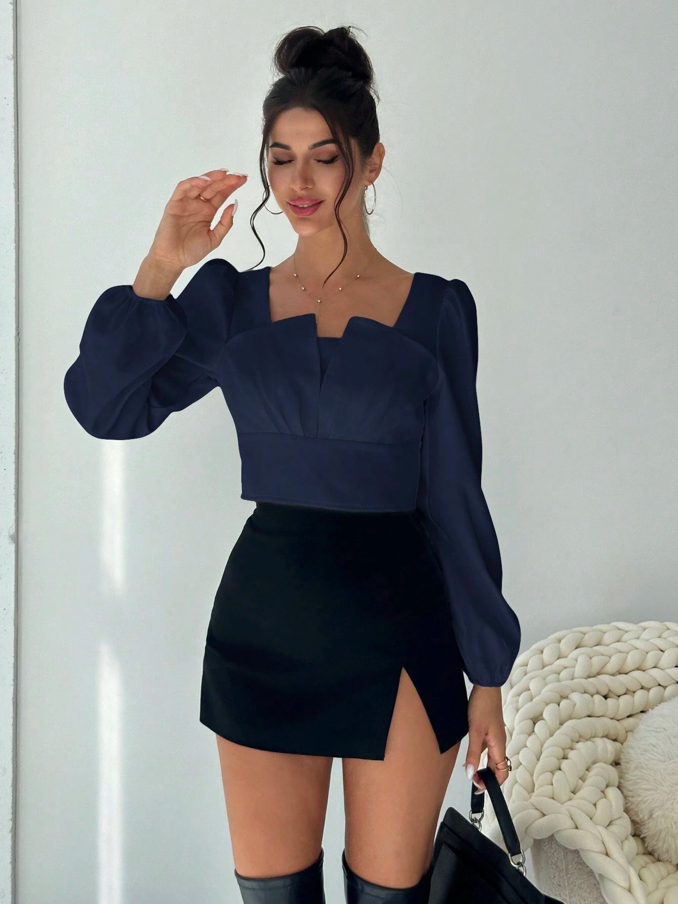  | SHEIN Firerie Symmetric Gathers Collar Design Long Sleeve Shirt | Blouse | Shein | OneHub