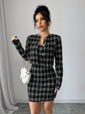 SHEIN Firerie Women 2pcs Set: Plaid Print Fitted Cami Midi Dress & Jacket