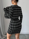 SHEIN Firerie Women 2pcs Set: Plaid Print Fitted Cami Midi Dress & Jacket