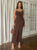 SHEIN Firerie Women's Apricot Sleeveless Twist Design Long Summer Dress,Summer Dresses For Women
