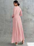 SHEIN Firerie Women's Elegant Formal Office Commute Casual Vacation Party Vintage Teacher Autumn Mesh Solid Color Round Neck Waist Pleated A-Line Long Sleeve Maxi Dress