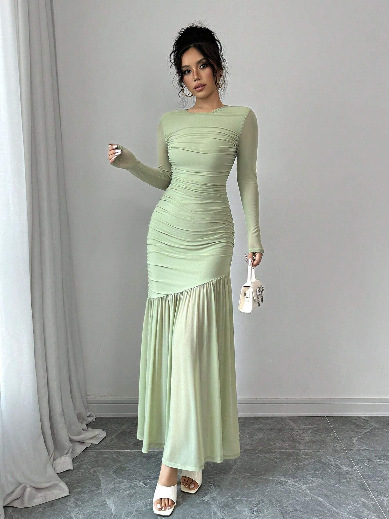 SHEIN Firerie Women's Elegant Mint Green Esh Long Sleeve Round Neck Lo | Dress | OneHub SHEIN Firerie Women's Elegant Mint Green Esh Long Sleeve Round Neck Lo | Dress | OneHub