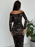  | SHEIN Firerie Women's Elegant Sexy Black Off-Shoulder Lace Dress | Dress | Shein | OneHub