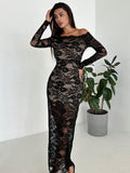  | SHEIN Firerie Women's Elegant Sexy Black Off-Shoulder Lace Dress | Dress | Shein | OneHub