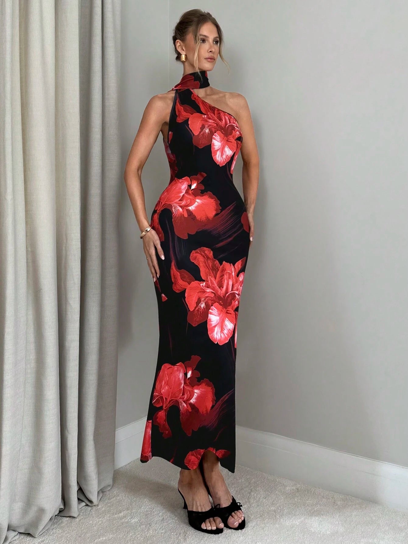  | SHEIN Firerie Women's Romantic Elegant Holiday Floral Print Halter Backless Bodycon Dress | Dress | Shein | OneHub