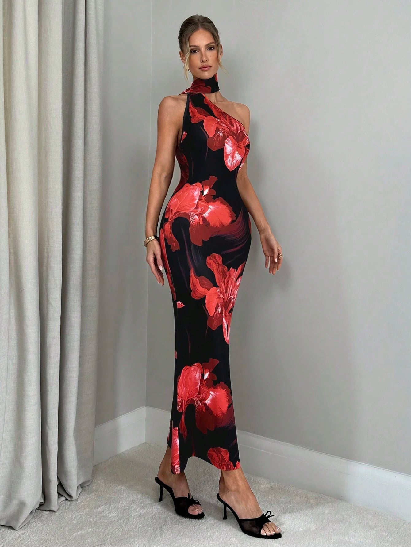  | SHEIN Firerie Women's Romantic Elegant Holiday Floral Print Halter Backless Bodycon Dress | Dress | Shein | OneHub