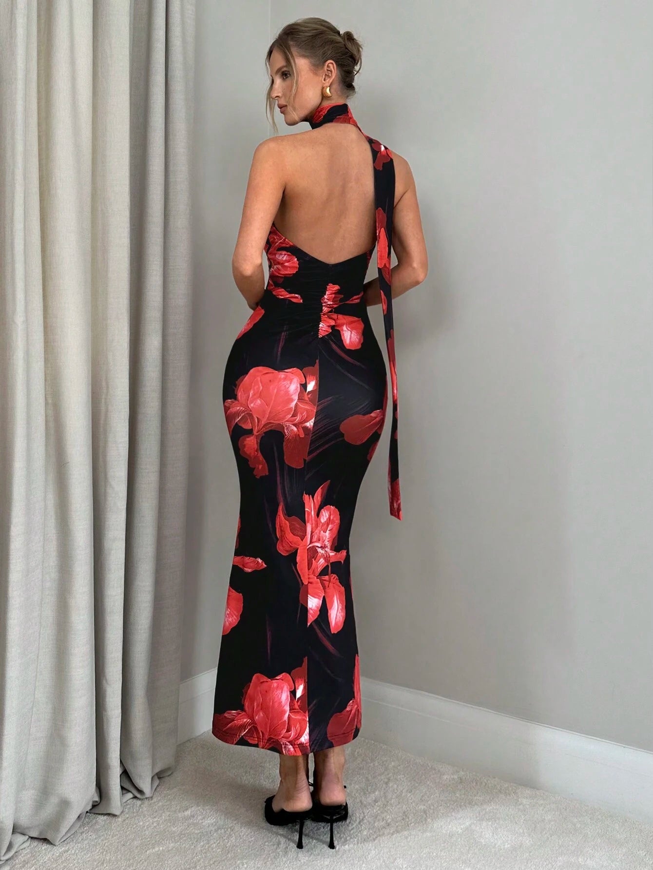  | SHEIN Firerie Women's Romantic Elegant Holiday Floral Print Halter Backless Bodycon Dress | Dress | Shein | OneHub