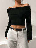  | SHEIN Foldover Off Shoulder Crop Sweater | Sweater | Shein | OneHub