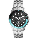 Fossil FB-01 Silver Stainless Steel Black Dial Chronograph Quartz Watch for Men - FS5827