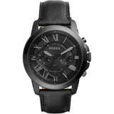 Fossil Grant Black Leather Strap Black Dial Chronograph Quartz Watch for Men - FS5132