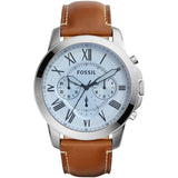 Fossil Grant Brown Leather Strap Silver Dial Chronograph Quartz Watch for Men - FS5184