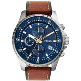 Fossil Dillinger Luggage Leather Strap Blue Dial Chronograph Quartz Watch for Men - FS5675