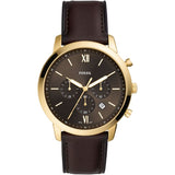 Fossil Neutra Brown Leather Strap Black Dial Chronograph Quartz Watch for Men - FS5763