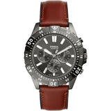 Fossil Garrett Brown Leather Strap Gray Dial Chronograph Quartz Watch for Men - FS5770