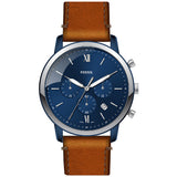 Fossil Neutra Brown Leather Strap Blue Dial Chronograph Quartz Watch for Men - FS5791