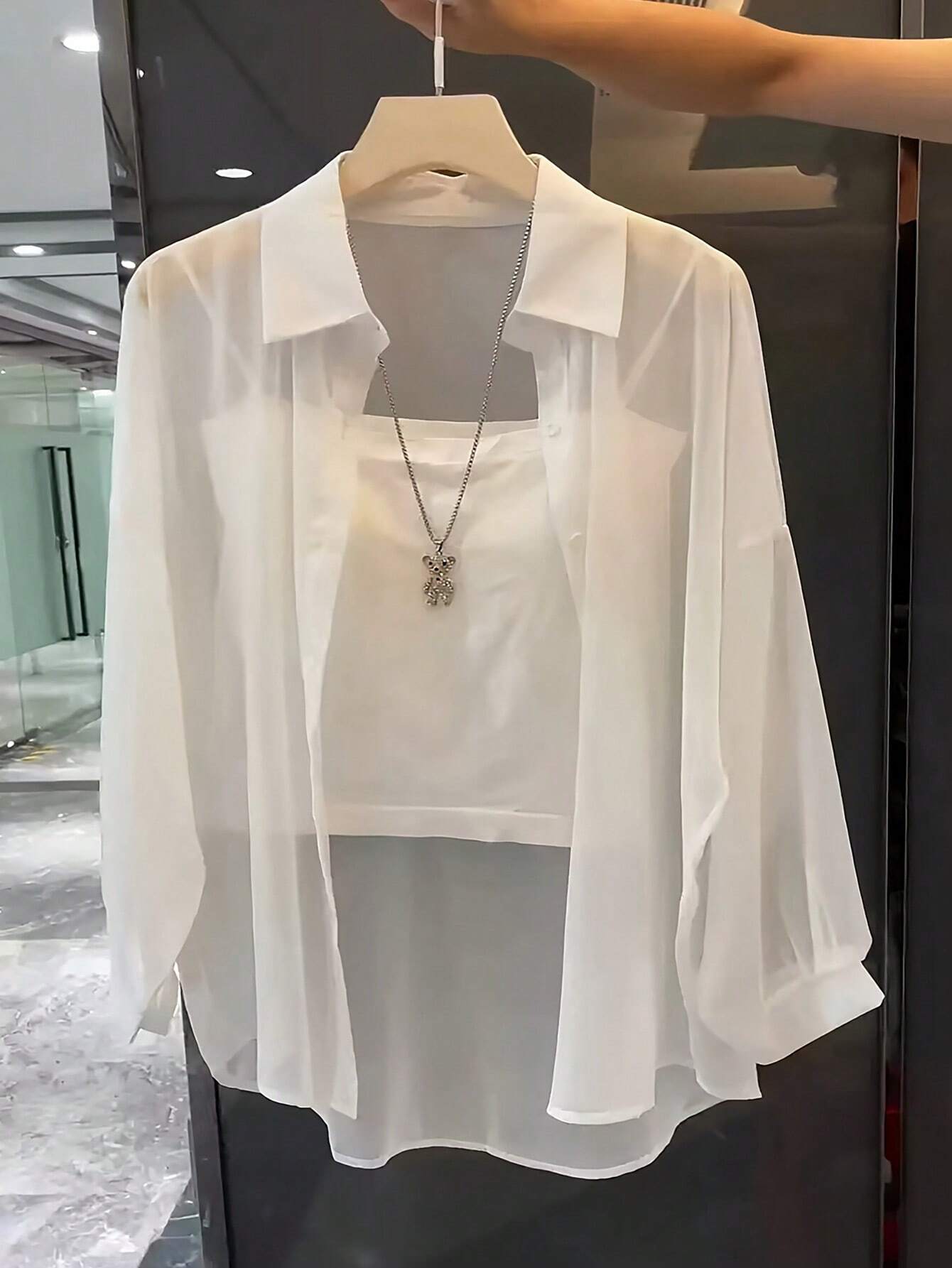  | SHEIN Franclia Basic Transparent Plain Simple Collared Shirt,Long Sleeve Tops | Blouse | Shein | OneHub