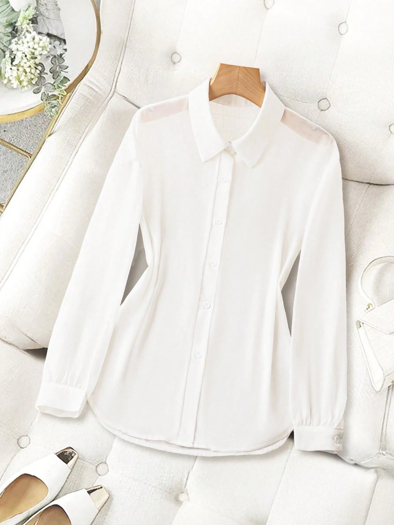 | SHEIN Franclia Basic Transparent Plain Simple Collared Shirt,Long Sleeve Tops | Blouse | Shein | OneHub