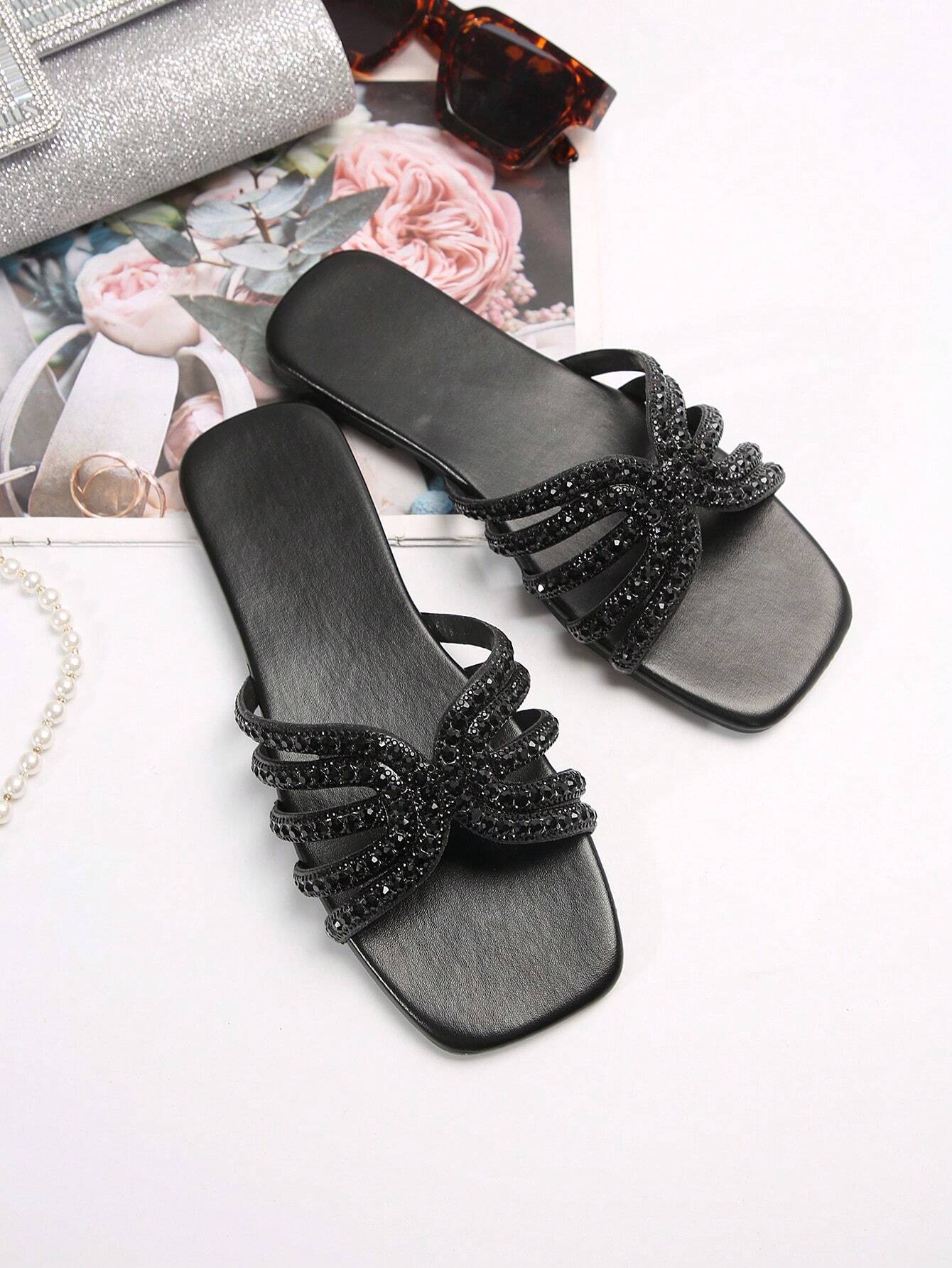  | SHEIN Glass Rhinestone Casual Fashion Open-Toe Flat Sandals For Women | Sandal | Shein | OneHub